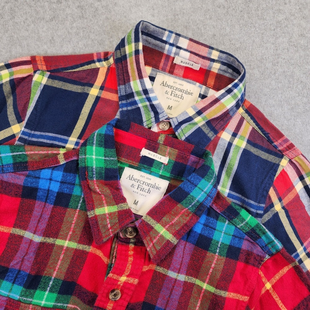 Vintage Abercrombie & Fitch Lot Of 2 Flannel Muscle Shirts Mens‎ Medium Plaid
